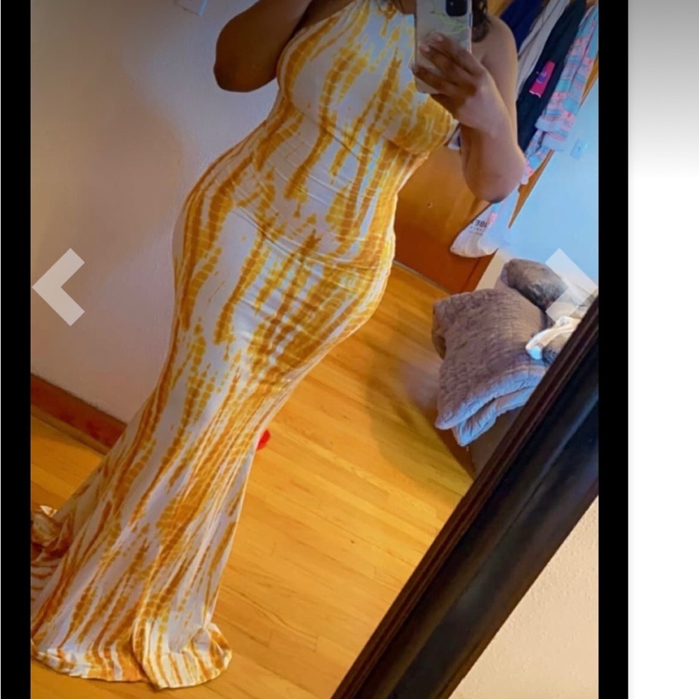 Vibrant Halter Neck Tie Dye Bodycon Maxi Dress with Back Cut-Out - Picture 3 of 3